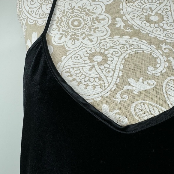 Vintage Dentelle Size Large Black Stretch Velvet Embroidered Gown Slip Dress - Picture 5 of 7